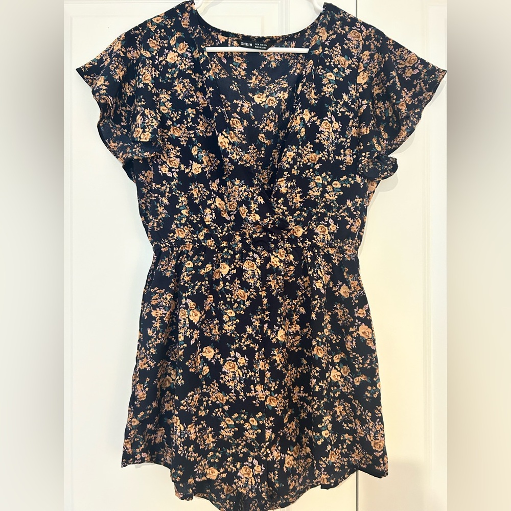 SHEIN GOLD/Green/Blue Floral Romper